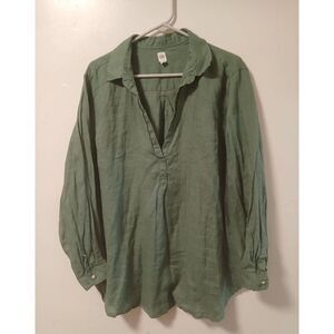 Gap womens 2xl sage green 100% linen popover shirt blouse airy summer breezy